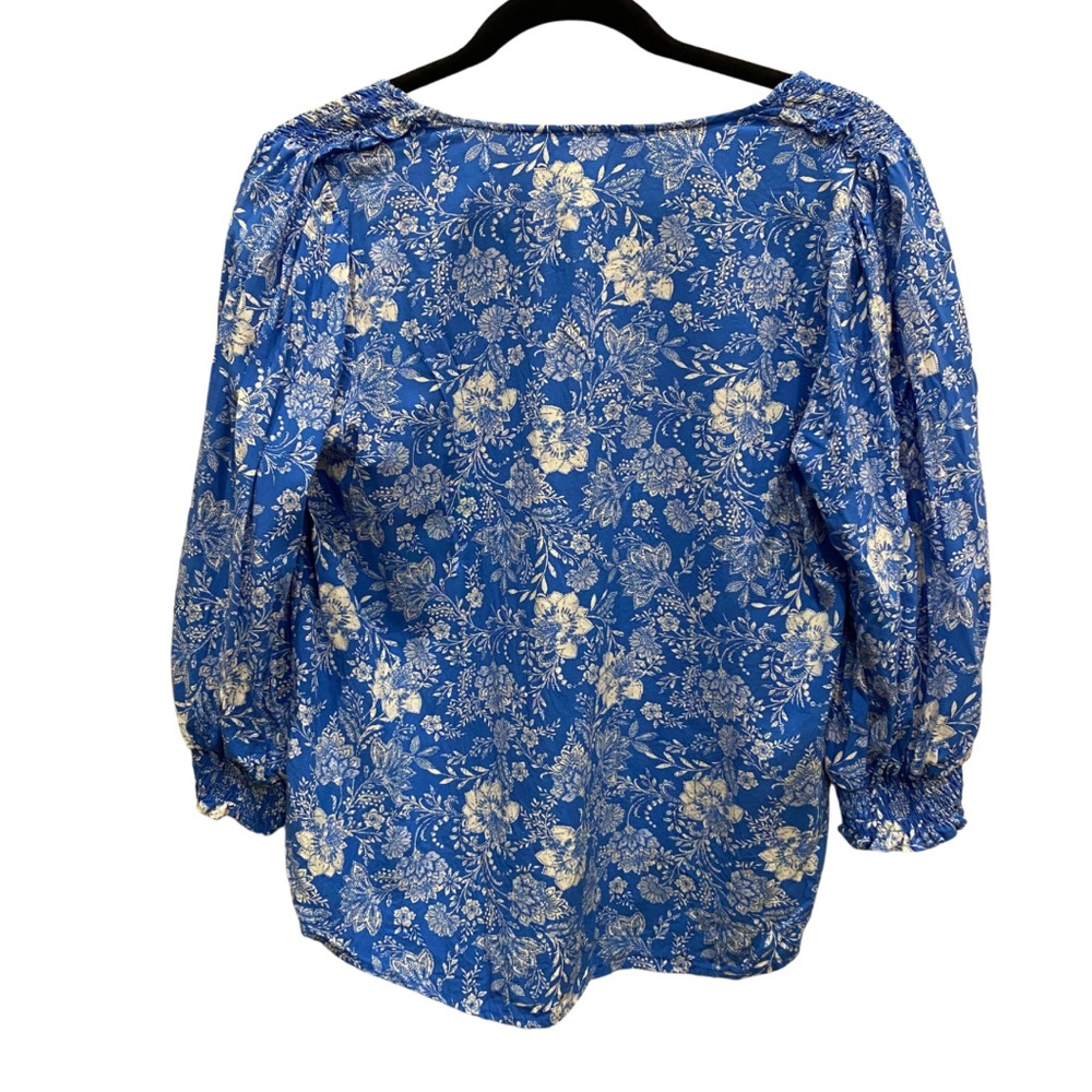Pinkblush Blue Floral Paisley Button Front 3/4 Sleeve Maternity Top - Picture 9 of 13